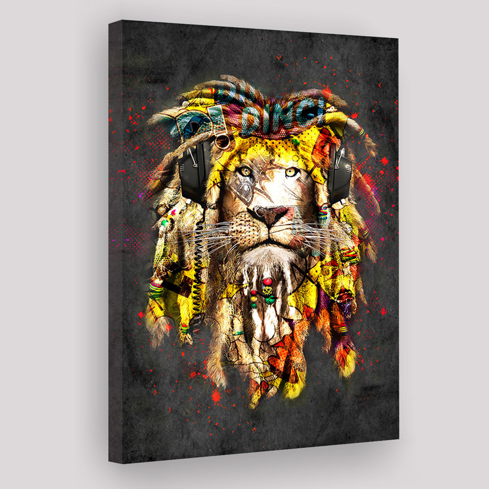 African Lion King Headphone Canvas Prints Wall Art Decor - Painting Canvas, Home Decor, Art Print, Art For Sale