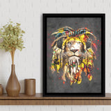 African Lion King Headphone Framed Canvas Prints Wall Art Decor - Painting Canvas, Floating Frame, Framed Picture