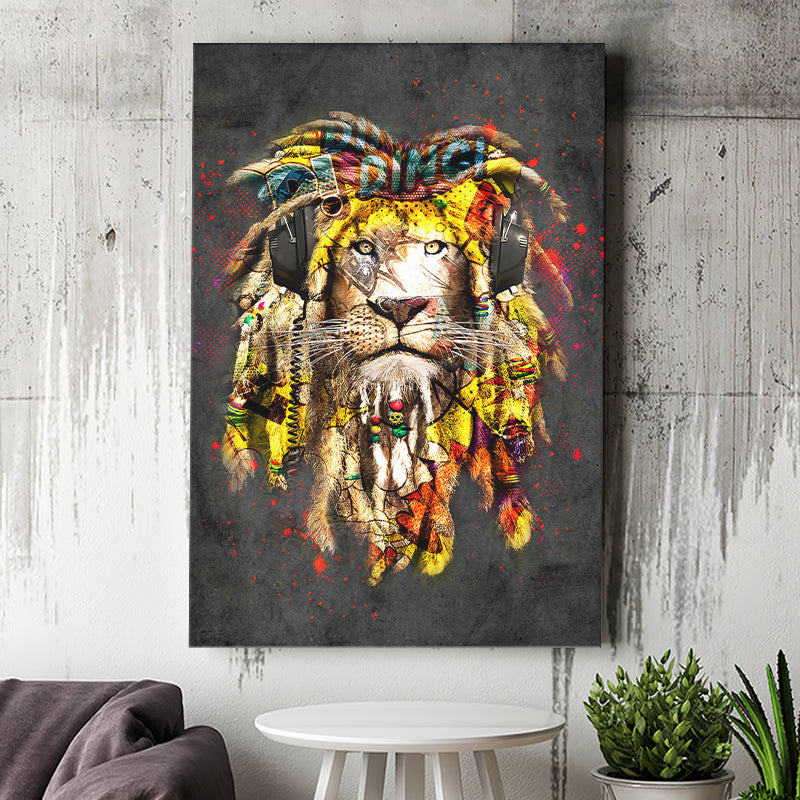 African Lion King Headphone Canvas Prints Wall Art Decor - Painting Canvas, Home Decor, Art Print, Art For Sale