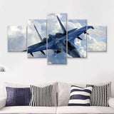 A Blue Su 35 War Airplane 5 Piece Canvas Prints Wall Art Decor - Painting Canvas, Multi Panels