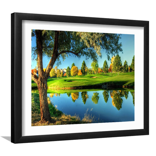 A Calm And Peaceful Bright Green Golf Cours Framed Art Prints Wall Art - Painting Prints, White Border, Framed Picture