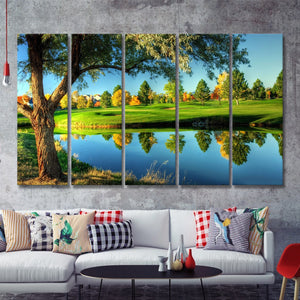 A Calm And Peaceful Bright Green Golf Cours 5 Pieces B Canvas Prints Wall Art - Painting Canvas, Multi Panel