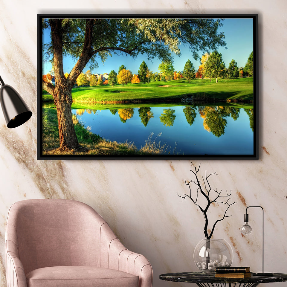 A Calm And Peaceful Bright Green Golf Cours Framed Canvas Prints Wall Art - Painting Canvas, Floating Frame, Wall Decor