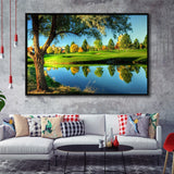 A Calm And Peaceful Bright Green Golf Cours Framed Canvas Prints Wall Art - Painting Canvas, Floating Frame, Wall Decor