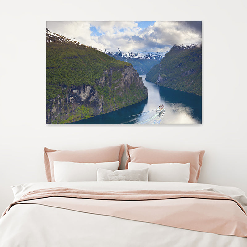 A Cruise Ship Navigates Through Geiranger Fjord Geiranger More Og Romsdal Norway Canvas Wall Art - Canvas Prints, Prints For Sale, Painting Canvas