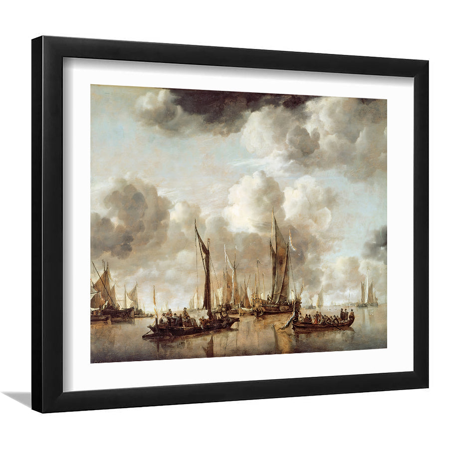 A Dutch Yacht Firing A Salute As A Barge Pulls Away 1650 Wall Art Print - Framed Art, Framed Prints, Painting Print