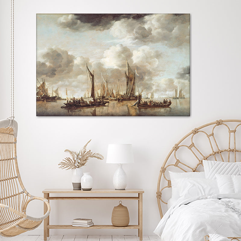 A Dutch Yacht Firing A Salute As A Barge Pulls Away 1650 Canvas Wall Art - Canvas Prints, Prints For Sale, Painting Canvas