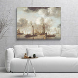 A Dutch Yacht Firing A Salute As A Barge Pulls Away 1650 Canvas Wall Art - Canvas Prints, Prints For Sale, Painting Canvas