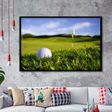A Golf Course Featuring A Perfect White Golf Ball In The Grassland Framed Art Prints Wall Art Decor - Painting Prints, Framed Picture