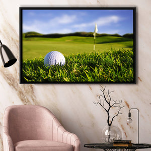 A Golf Course Featuring A Perfect White Golf Ball In The Grassland Framed Canvas Prints Wall Art - Painting Canvas, Floating Frame