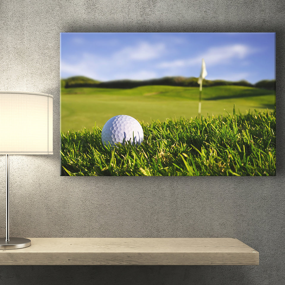 A Golf Course Featuring A Perfect White Golf Ball In The Grassland Canvas Prints Wall Art - Painting Canvas, Art Prints, Wall Decor