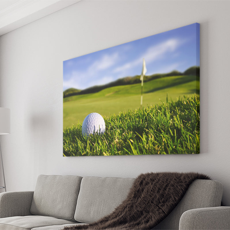 A Golf Course Featuring A Perfect White Golf Ball In The Grassland Canvas Prints Wall Art - Painting Canvas, Art Prints, Wall Decor