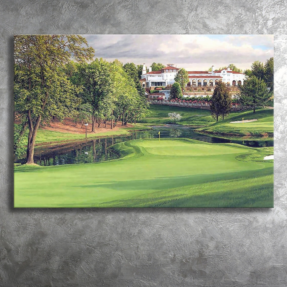 A Golf Course In Front Of A Big White Mansion Canvas Prints Wall Art - Painting Canvas, Art Prints, Wall Decor