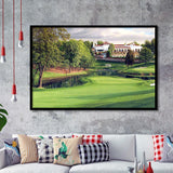 A Golf Course In Front Of A Big White Mansion Framed Art Prints Wall Art Decor - Painting Prints, Framed Picture