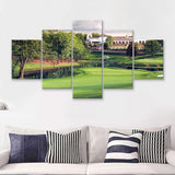 A Golf Course In Front Of A Big White Mansion 5 Pieces Canvas Prints Wall Art - Painting Canvas, Multi Panel
