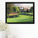 A Golf Course In Front Of A Big White Mansion Framed Canvas Prints Wall Art - Painting Canvas, Floating Frame, Wall Decor