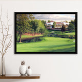 A Golf Course In Front Of A Big White Mansion Framed Canvas Prints Wall Art - Painting Canvas, Floating Frame, Wall Decor