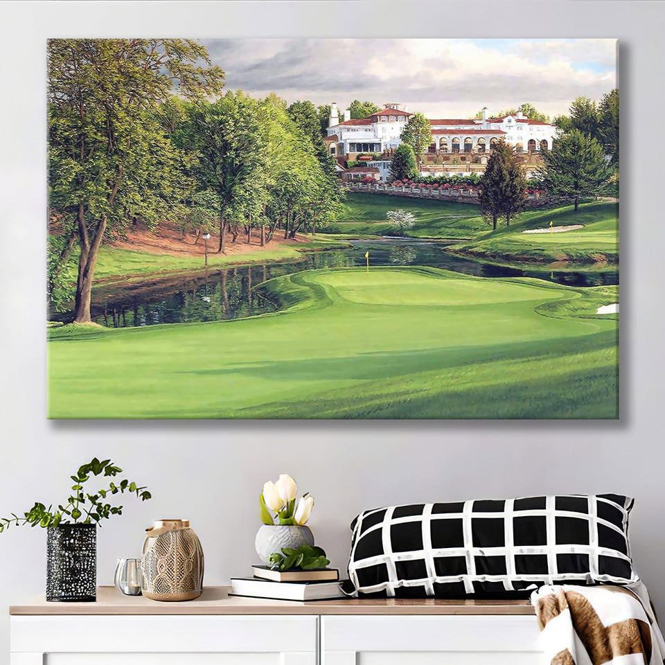 A Golf Course In Front Of A Big White Mansion Canvas Prints Wall Art - Painting Canvas, Art Prints, Wall Decor