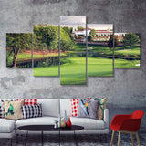 A Golf Course In Front Of A Big White Mansion 5 Pieces Canvas Prints Wall Art - Painting Canvas, Multi Panel