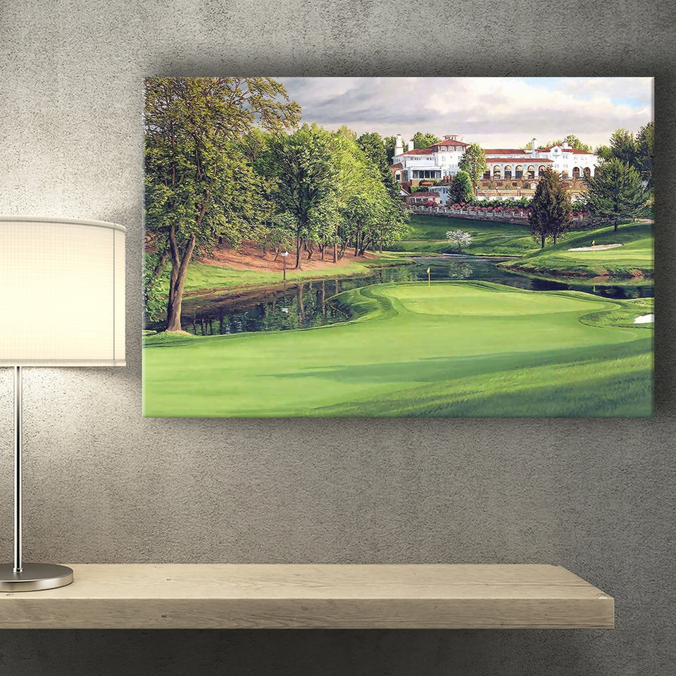 A Golf Course In Front Of A Big White Mansion Canvas Prints Wall Art - Painting Canvas, Art Prints, Wall Decor