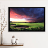 A Golf Course Looking Bright Under The Dark Clouds Framed Canvas Prints Wall Art - Painting Canvas, Floating Frame, Wall Decor