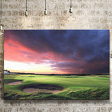 A Golf Course Looking Bright Under The Dark Clouds Canvas Prints Wall Art - Painting Canvas, Art Prints, Wall Decor