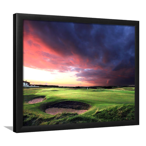 A Golf Course Looking Bright Under The Dark Clouds Framed Art Prints Wall Art Decor - Painting Prints, Framed Picture
