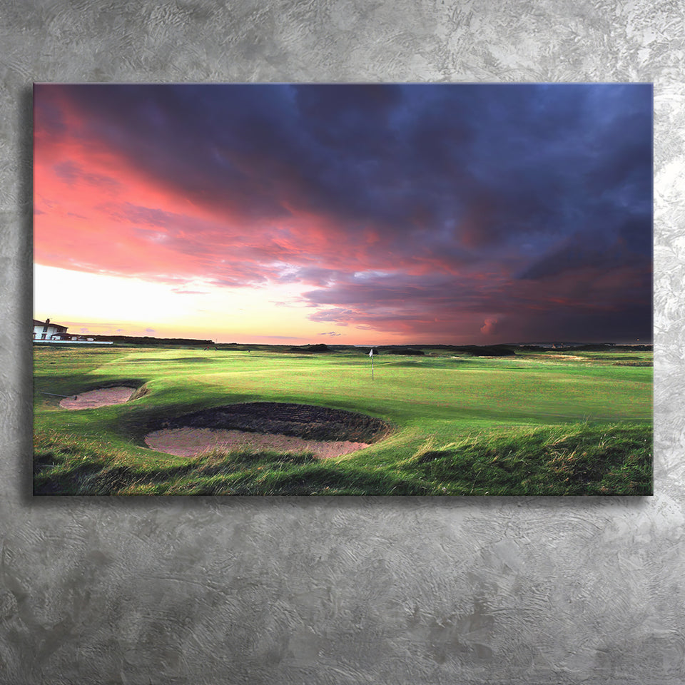 A Golf Course Looking Bright Under The Dark Clouds Canvas Prints Wall Art - Painting Canvas, Art Prints, Wall Decor