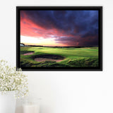 A Golf Course Looking Bright Under The Dark Clouds Framed Canvas Prints Wall Art - Painting Canvas, Floating Frame, Wall Decor