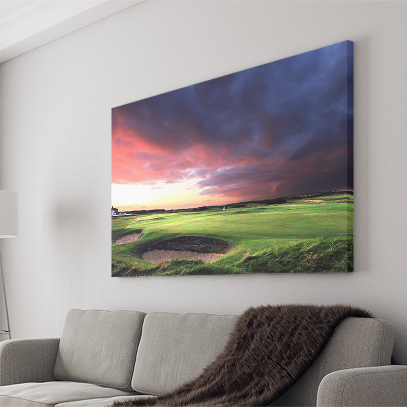 A Golf Course Looking Bright Under The Dark Clouds Canvas Prints Wall Art - Painting Canvas, Art Prints, Wall Decor