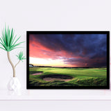 A Golf Course Looking Bright Under The Dark Clouds Framed Art Prints Wall Art Decor - Painting Prints, Framed Picture