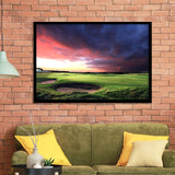 A Golf Course Looking Bright Under The Dark Clouds Framed Art Prints Wall Art Decor - Painting Prints, Framed Picture