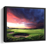 A Golf Course Looking Bright Under The Dark Clouds Framed Canvas Prints Wall Art - Painting Canvas, Floating Frame, Wall Decor