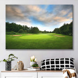 A Golf Course Under The Clouds Highlighting The Tee Cup And The Trees Surrounding Canvas Prints Wall Art - Painting Canvas, Art Prints