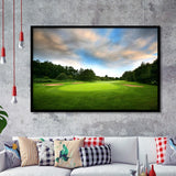 A Golf Course Under The Clouds Highlighting The Tee Cup And The Trees Surrounding Framed Art Prints Wall Art Decor