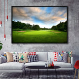 A Golf Course Under The Clouds Highlighting The Tee Cup And The Trees Surrounding Framed Canvas Prints Wall Art 