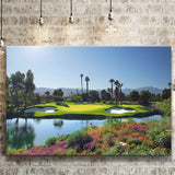 A Golf Course With A Colorful Flower Garden A Pond White Sand Hazards Canvas Prints Wall Art - Painting Canvas, Art Prints, Wall Decor