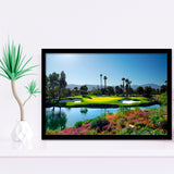 A Golf Course With A Colorful Flower Garden A Pond White Sand Hazards Framed Art Prints Wall Art Decor - Painting Prints, Framed Picture