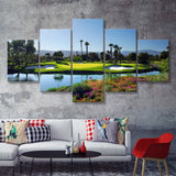A Golf Course With A Colorful Flower Garden A Pond White Sand Hazards 5 Pieces Canvas Prints Wall Art - Painting Canvas, Multi Panel