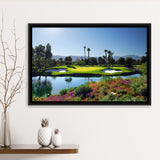 A Golf Course With A Colorful Flower Garden A Pond White Sand Hazards Framed Canvas Prints Wall Art - Painting Canvas, Floating Frame