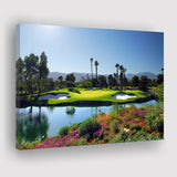 A Golf Course With A Colorful Flower Garden A Pond White Sand Hazards Canvas Prints Wall Art - Painting Canvas, Art Prints, Wall Decor