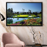 A Golf Course With A Colorful Flower Garden A Pond White Sand Hazards Framed Canvas Prints Wall Art - Painting Canvas, Floating Frame
