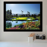 A Golf Course With A Colorful Flower Garden A Pond White Sand Hazards Framed Art Prints Wall Art Decor - Painting Prints, Framed Picture