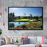 A Golf Course With A Colorful Flower Garden A Pond White Sand Hazards Framed Art Prints Wall Art Decor - Painting Prints, Framed Picture