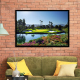 A Golf Course With A Colorful Flower Garden A Pond White Sand Hazards Framed Art Prints Wall Art Decor - Painting Prints, Framed Picture