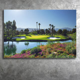 A Golf Course With A Colorful Flower Garden A Pond White Sand Hazards Canvas Prints Wall Art - Painting Canvas, Art Prints, Wall Decor