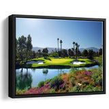 A Golf Course With A Colorful Flower Garden A Pond White Sand Hazards Framed Canvas Prints Wall Art - Painting Canvas, Floating Frame