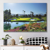 A Golf Course With A Colorful Flower Garden A Pond White Sand Hazards Canvas Prints Wall Art - Painting Canvas, Art Prints, Wall Decor