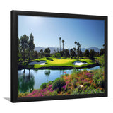 A Golf Course With A Colorful Flower Garden A Pond White Sand Hazards Framed Art Prints Wall Art Decor - Painting Prints, Framed Picture
