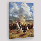 A Native American Hunting Buffalo Canvas Prints Wall Art - Painting Canvas, Painting Prints, Home Wall Decor, For Sale